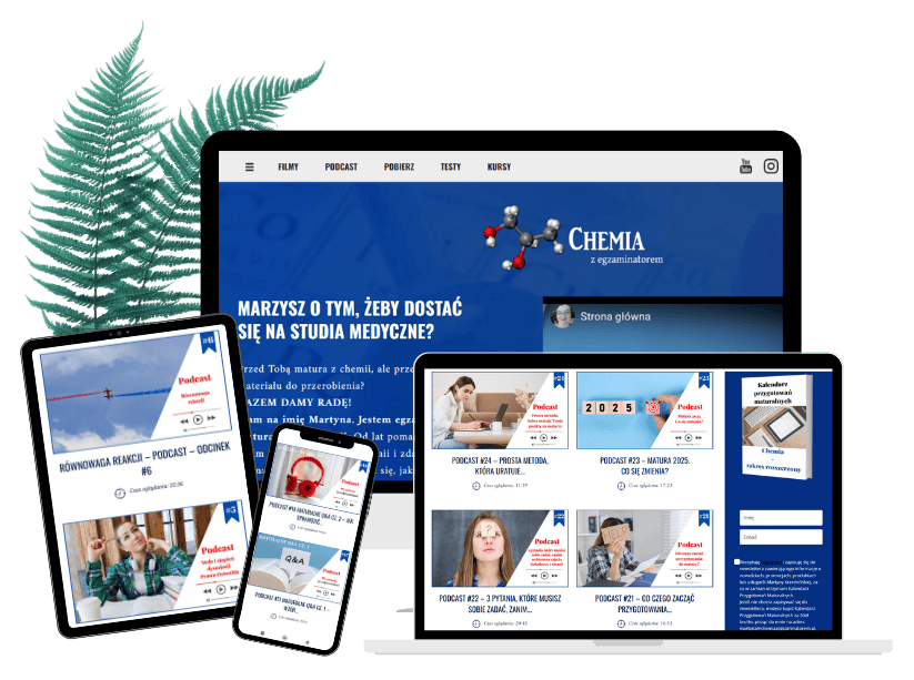 Mockup strony egzaminatora maturalnego z chemii (branża edukacyjna), na którą Magdalena Kotara napisała artykuły na bloga, czyli portfolio copywritera.