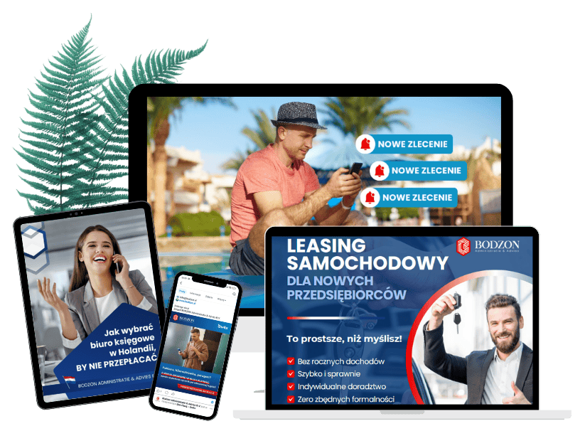 Mockup postów na media społecznościowe dla biura ksiegowego, do których Magdalena Kotara zaprojektowała teksty i grafiki, czyli przykładowe treści.