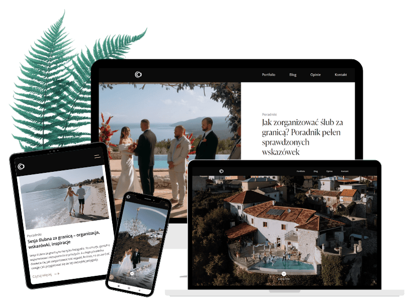 Mockup strony fotografa ślubnego, na którą Magdalena Kotara napisała artykuły – poradniki na bloga.