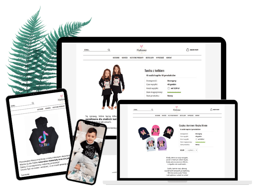 Mockup opisów produktów z branży dziecięcej, które napisała Magdalena Kotara, czyli przykłady treści copywritera.