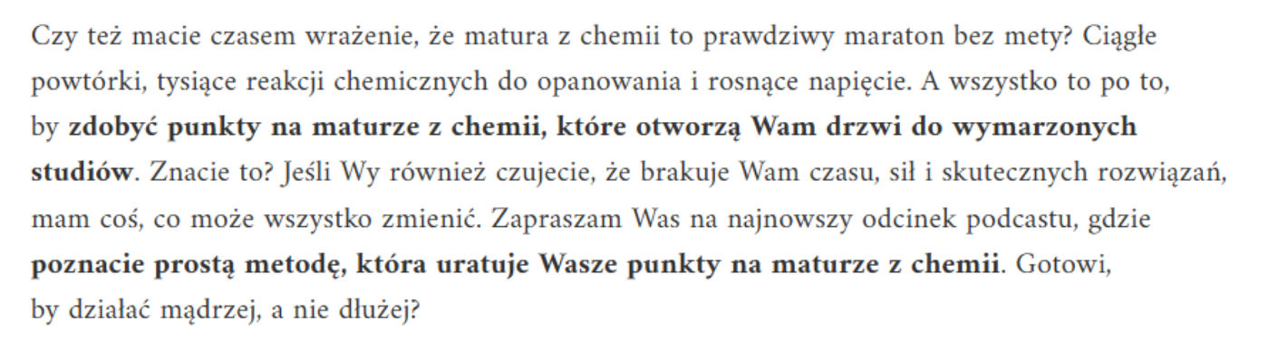 Fragment artykułu blogowego dla branży edukacyjnej o metodach, jak się uczyć chemii – do portfolio copywriterki SEO.