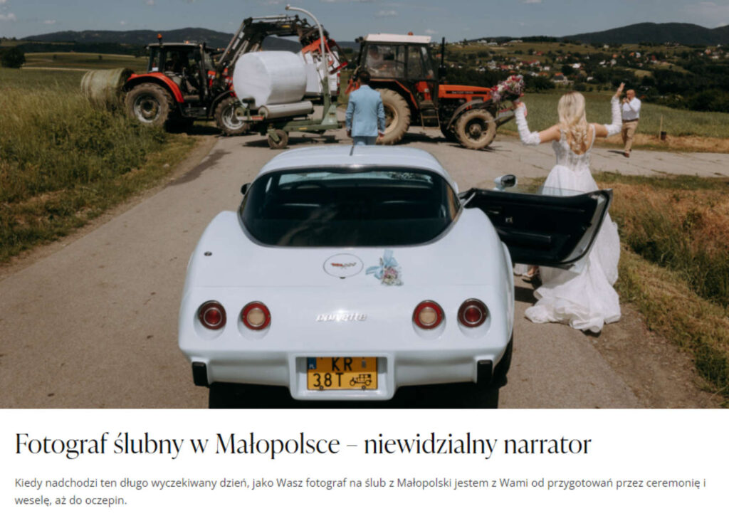 Fragment lokalnego landing page dla branży fotograficznej.