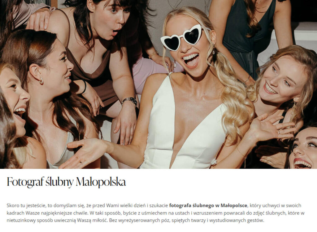 Fragment strony sprzedażowej dla branży fotograficznej.