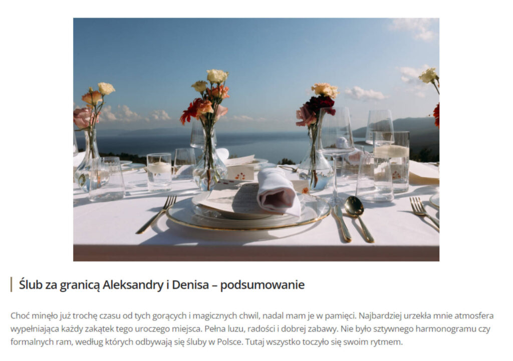 Fragment artykułu na blogu dla fotografa na ślub pt. Jak zorganizować ślub za granicą. Poradnik pełen wskazówek.