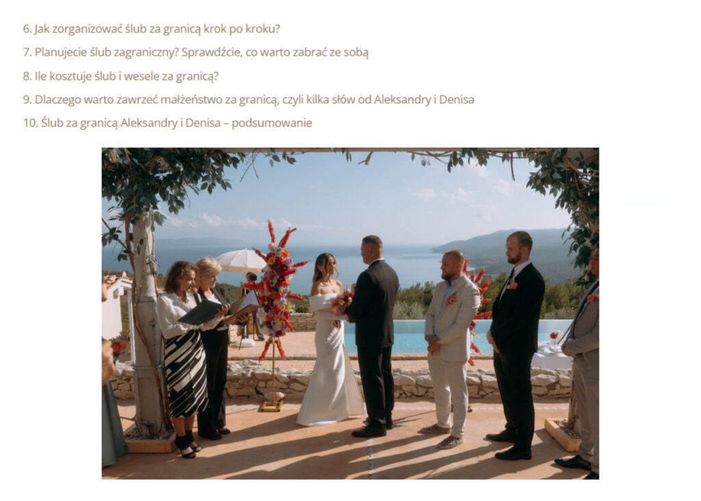 Fragment artykułu na blogu dla fotografa na ślub pt. Jak zorganizować ślub za granicą.
