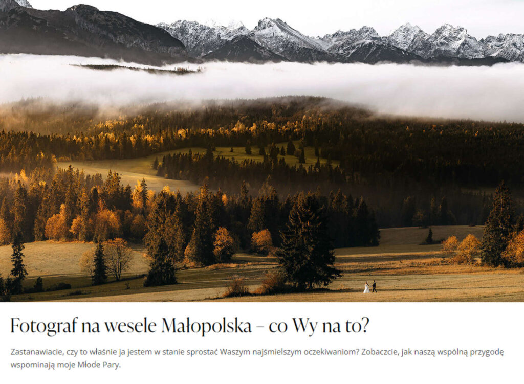 Fragment landing page dla fotografa ślubnego – pozycjonowanie lokalne.