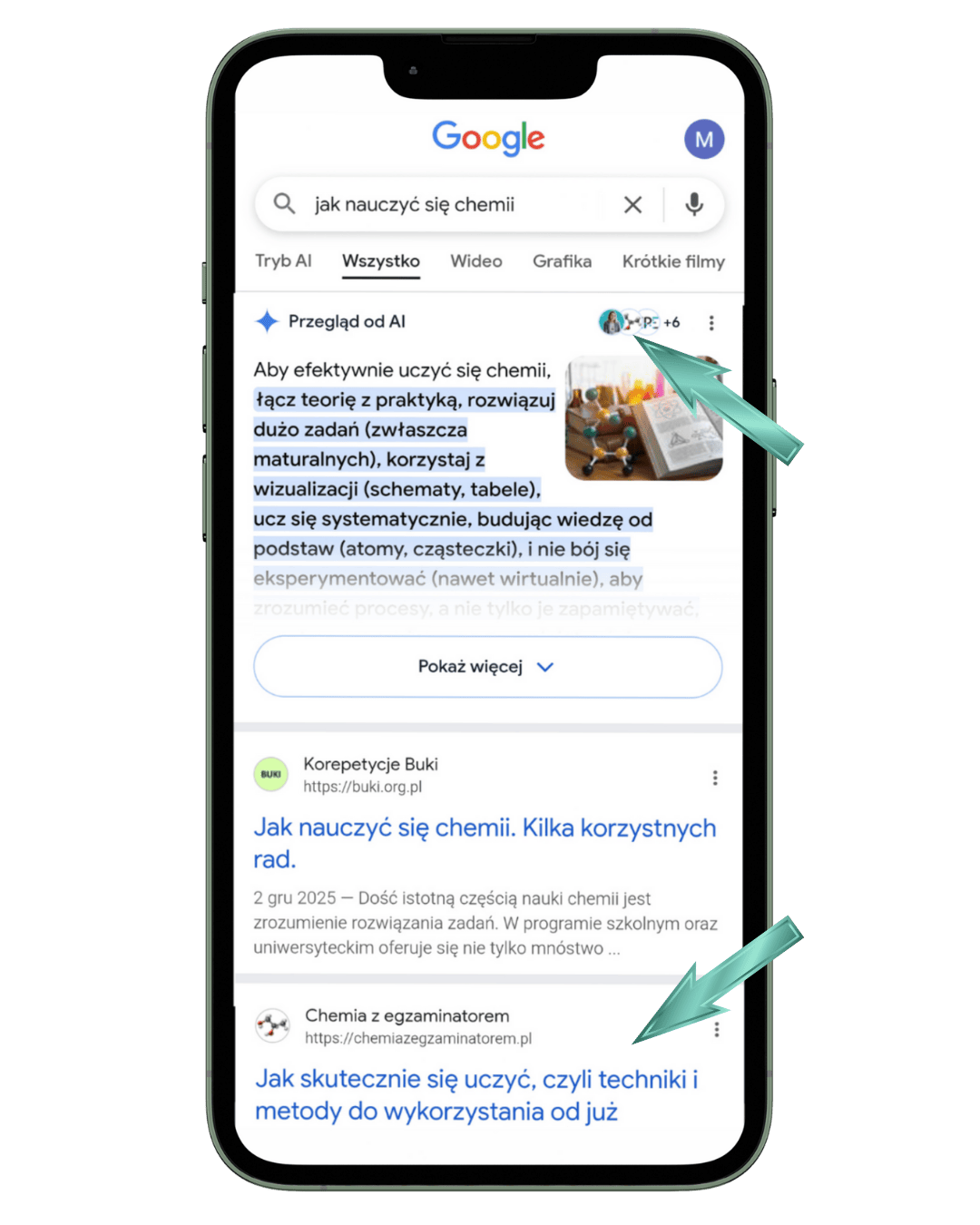 Marka osobista z branży edukacyjnej – Chemia z egzaminatorem i jej artykuł na blogu zoptymalizowany pod SEO w wynikach wyszukiwania Google w TOP3.