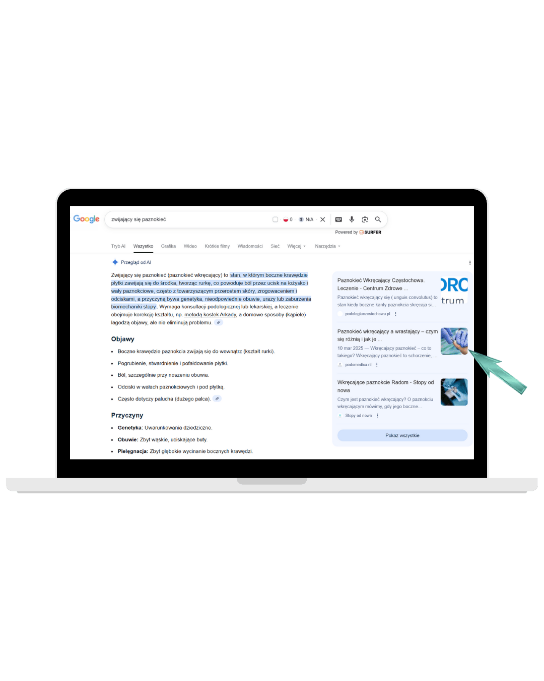 Gabinet podologiczny i jego artykuł na blogu w przeglądzie od AI.
