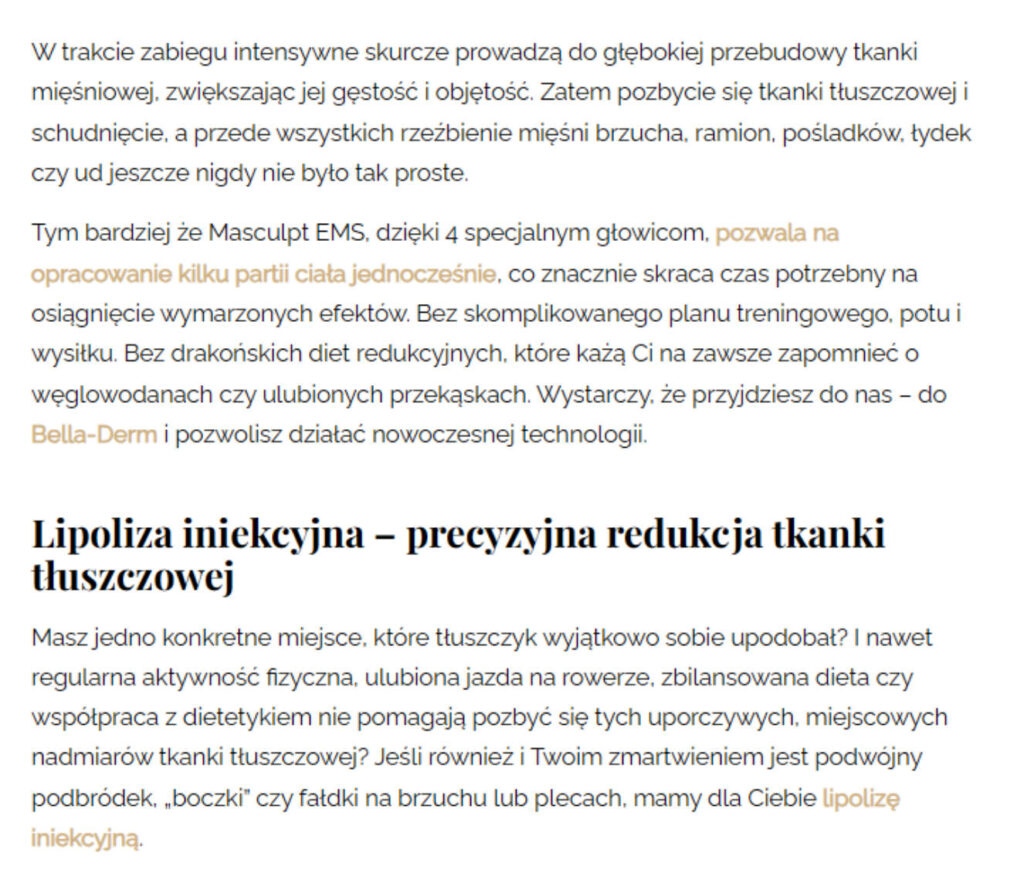 Fragment zoptymalizowanych pod SEO treści na blogu eksperckim dla branży beauty, czyli portfolio Magdaleny Kotary.