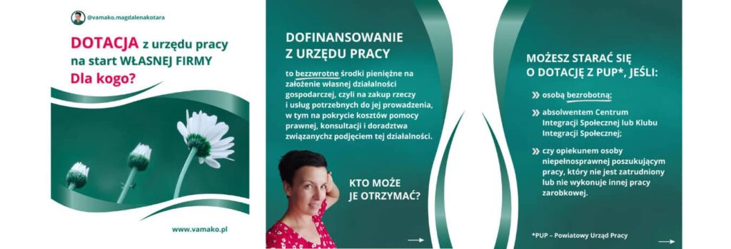 Portfolio graficzne – Magdalena Kotara – karuzela promująca e-booka o dotacji z PUP.