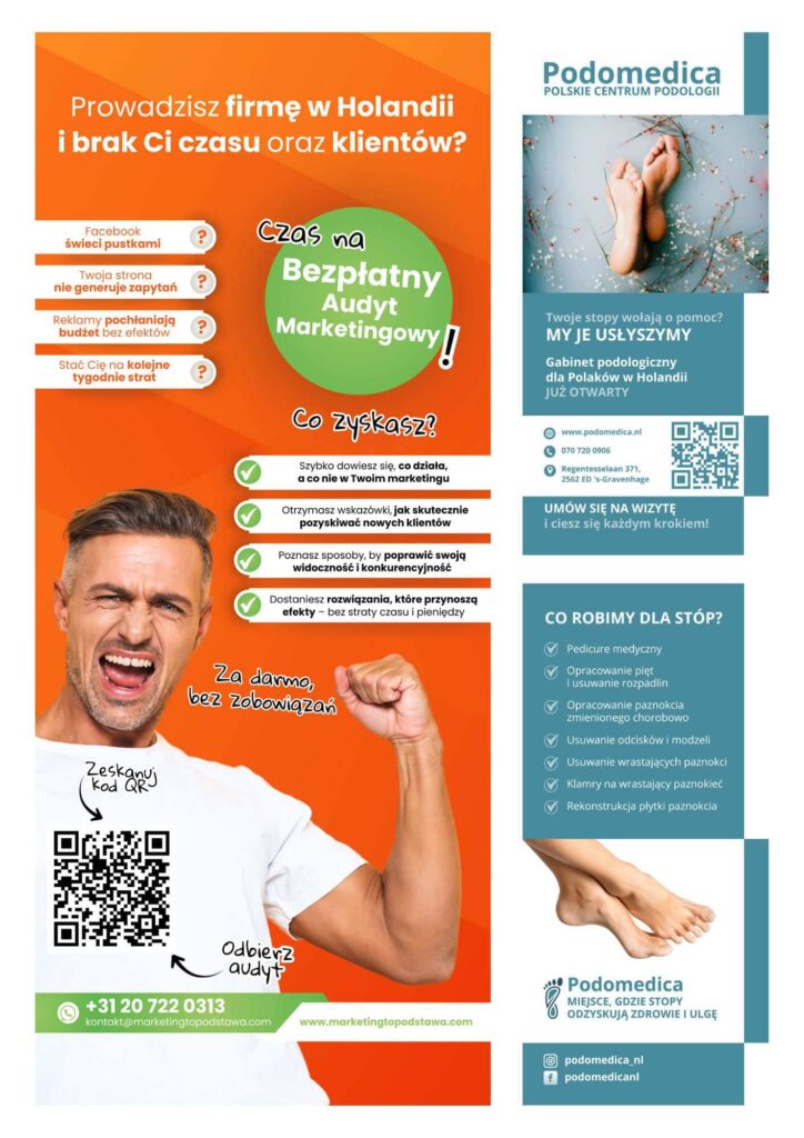 Portfolio graficzne – Magdalena Kotara – grafiki do druku (roll-up i dwustronna ulotka).