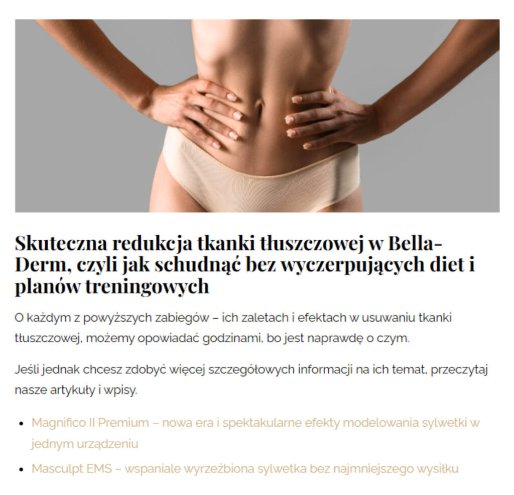 Fragment zoptymalizowanych pod SEO treści na blogu eksperckim dla branży beauty, czyli portfolio Magdaleny Kotary.